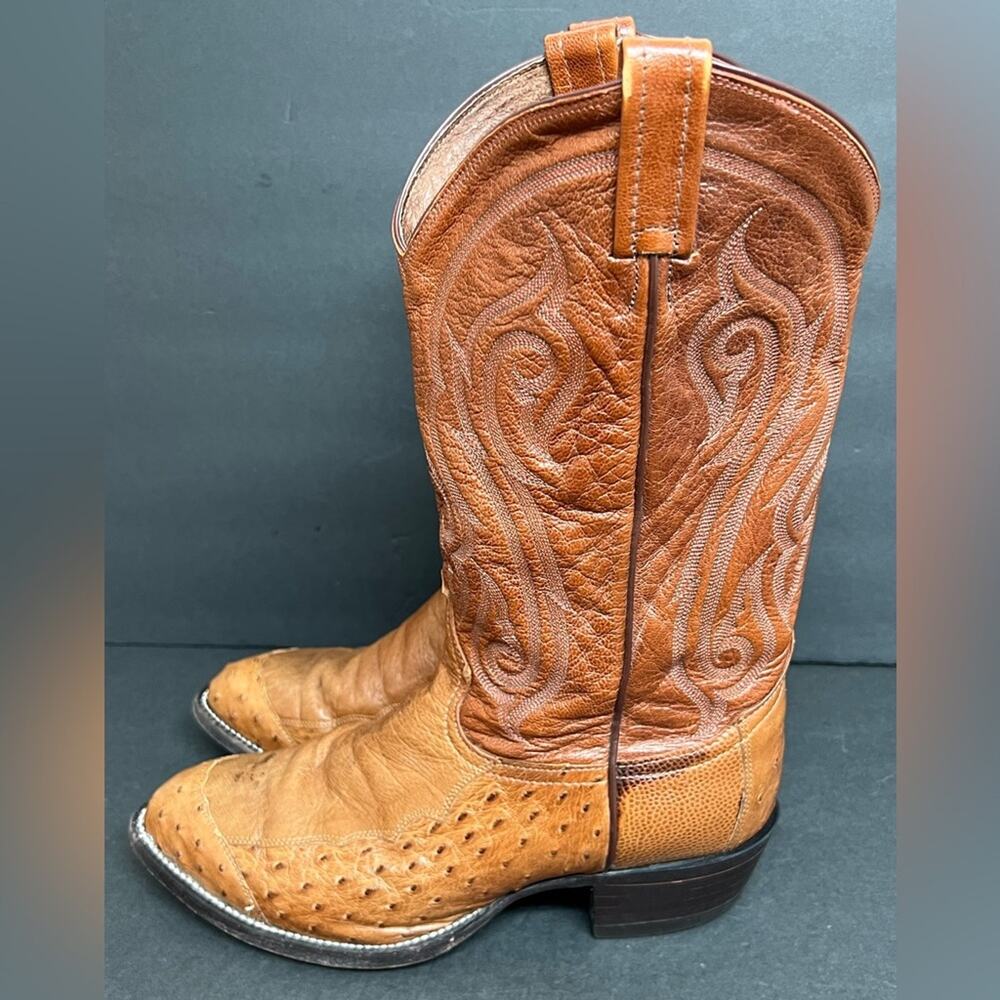 Tony Lama CZ906 Peanut Brittle 4-Piece Ostrich Cowboy Western Mens Boots SZ 9 EE